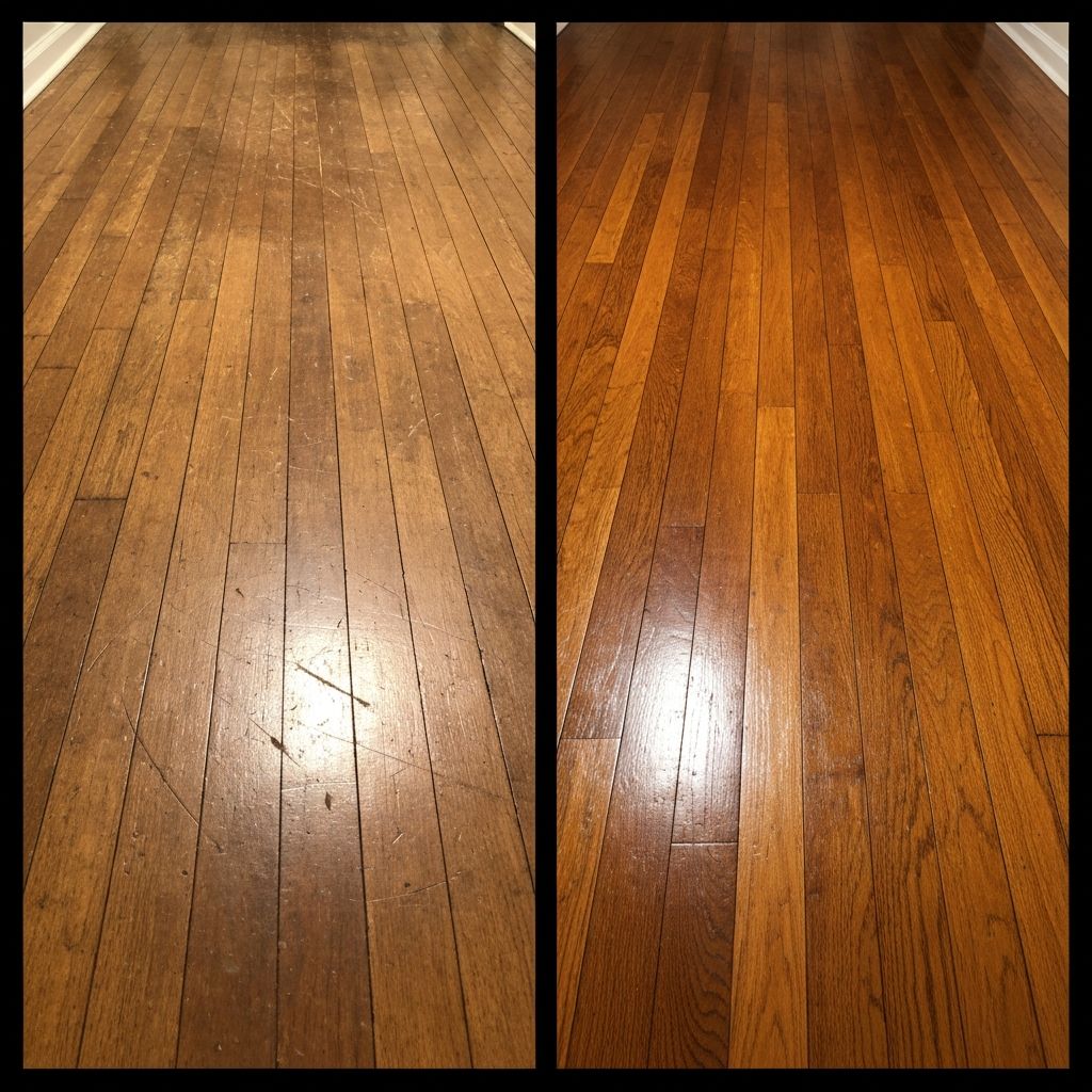 Before and after comparison of a timber floor restoration